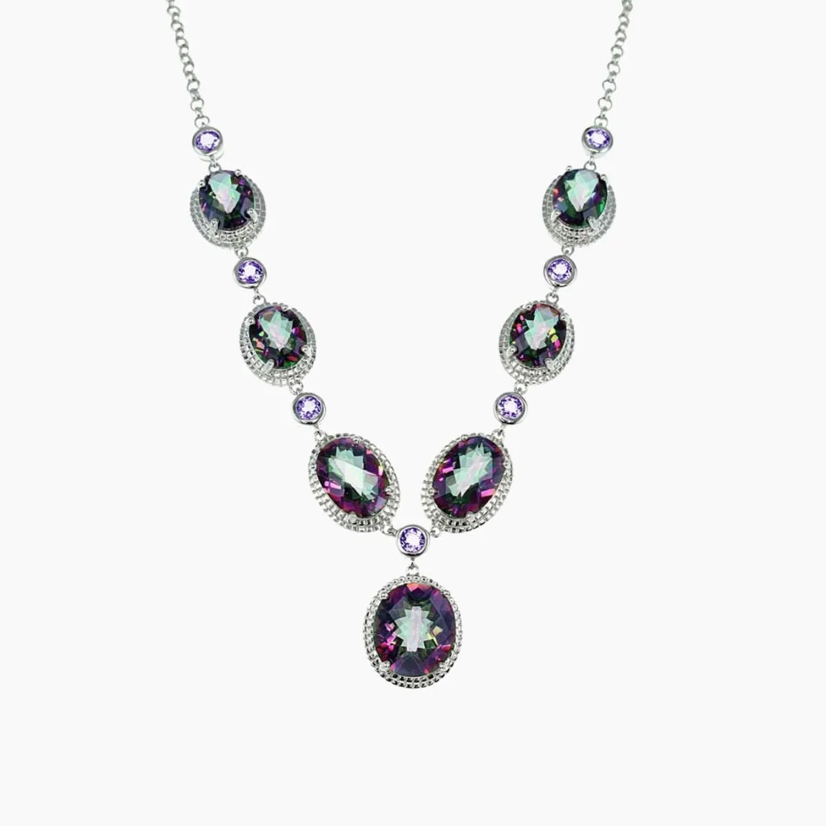 Mystic Quartz Oval Drop Statement Necklace with Amethyst