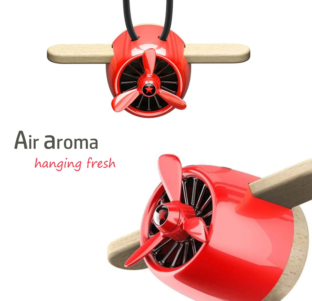 Nature Wood Diffuser Aroma Propeller Design w/leather hanging strap Gift Box-Red - #ASSRY-70831