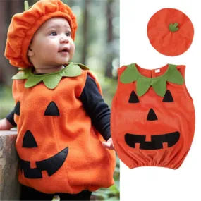 Newly Cosplay Halloween Toddler Baby Kid Pumpkin Print Sleeveless Romper Jumpsuits