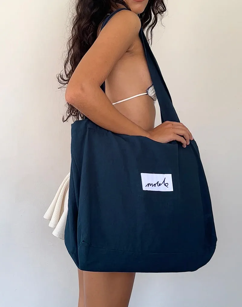 Nola Totebag in Navy with Motel Love Embroidery