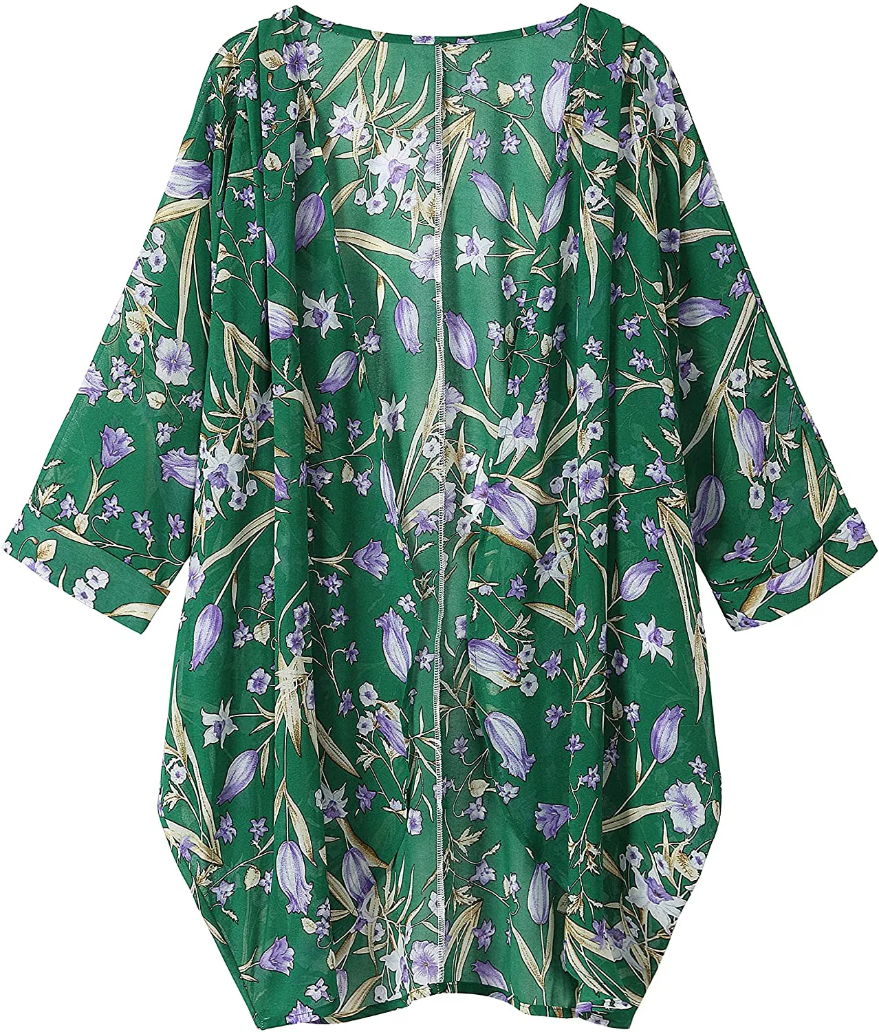 olrain Women's Floral Print Sheer Chiffon Loose Kimono Cardigan Capes