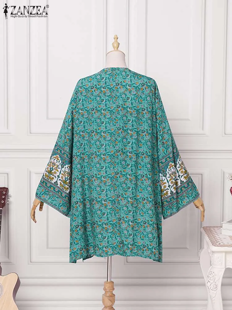 Open Front Bohemian Floral Printed Blouse