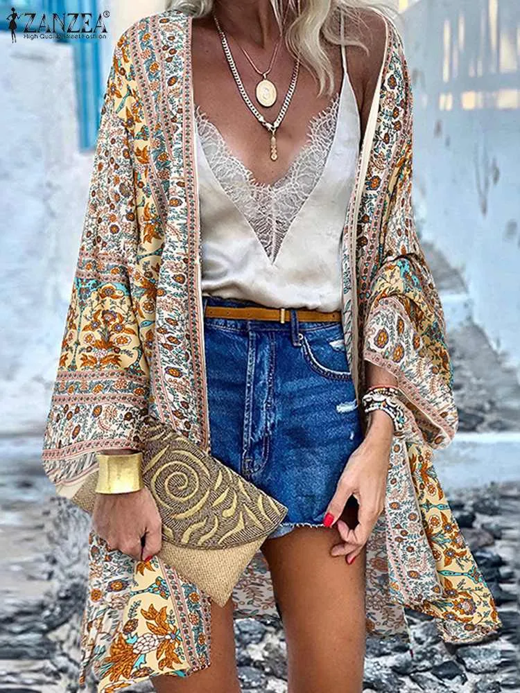 Open Front Bohemian Floral Printed Blouse