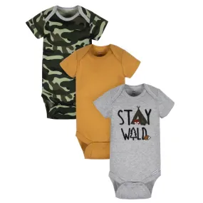 Organic 3-Pack Baby Boys Wild Short Sleeve Onesies Bodysuits