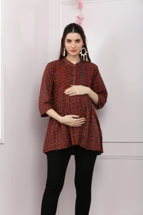 Paradise Blossom Rust Maternity & Nursing Pintucks Top