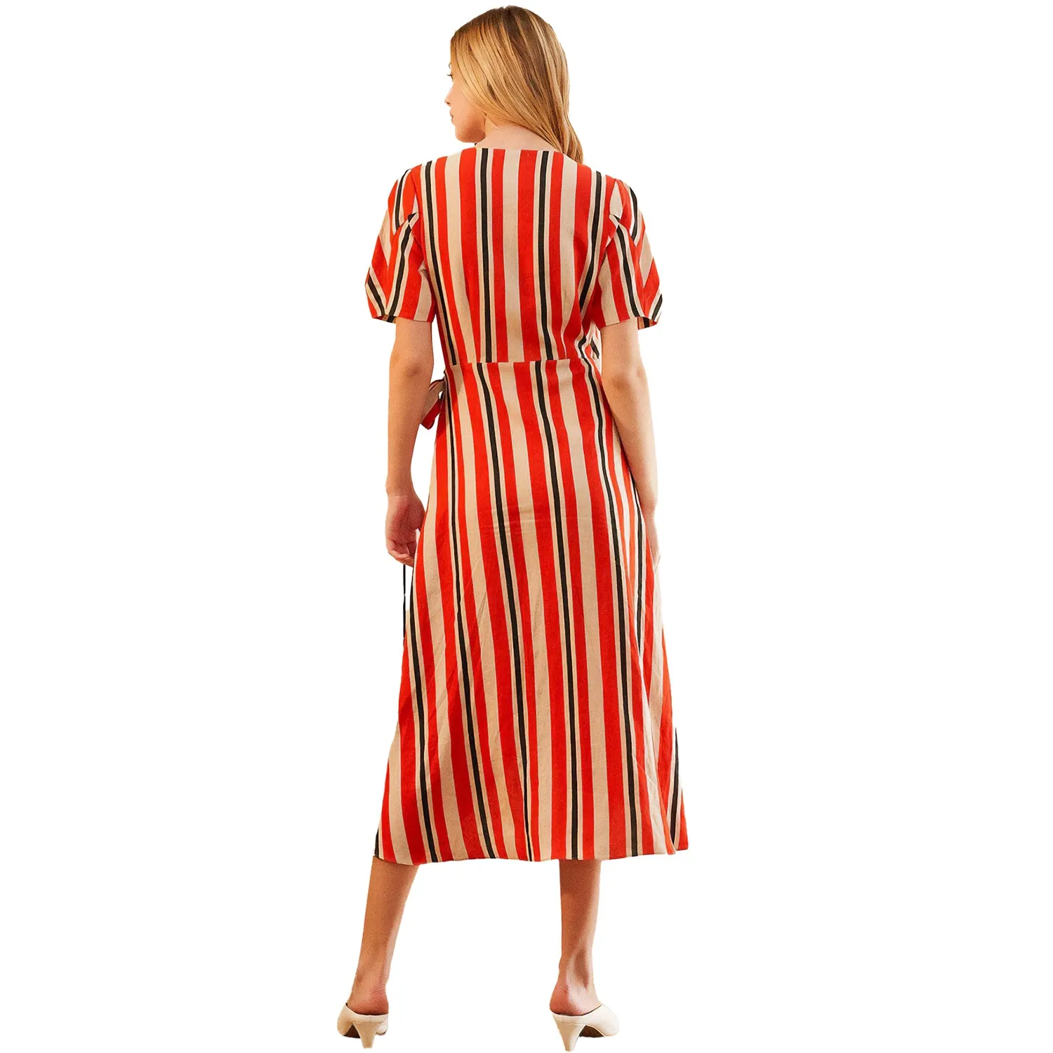 Puff Sleeve Wrap Dress in Poppy Multi