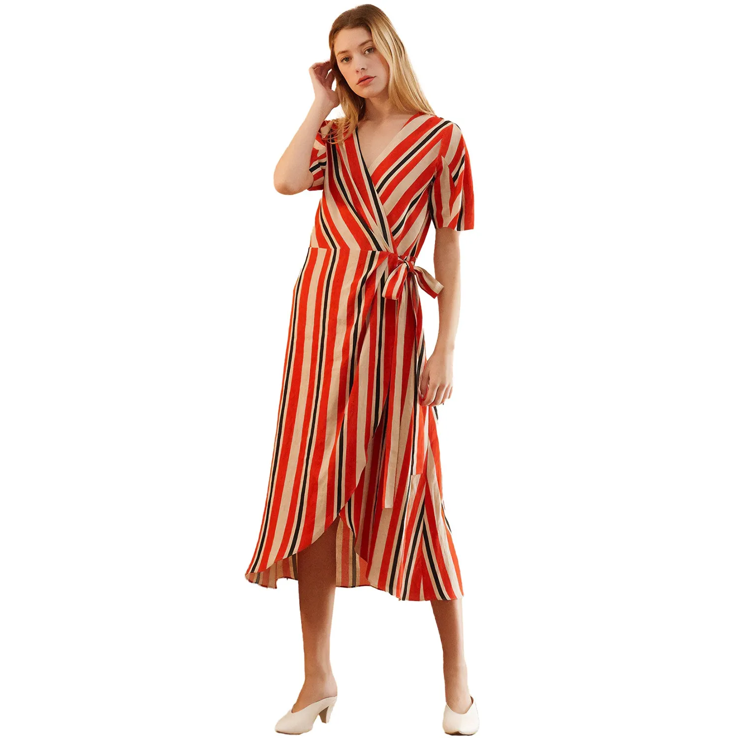 Puff Sleeve Wrap Dress in Poppy Multi