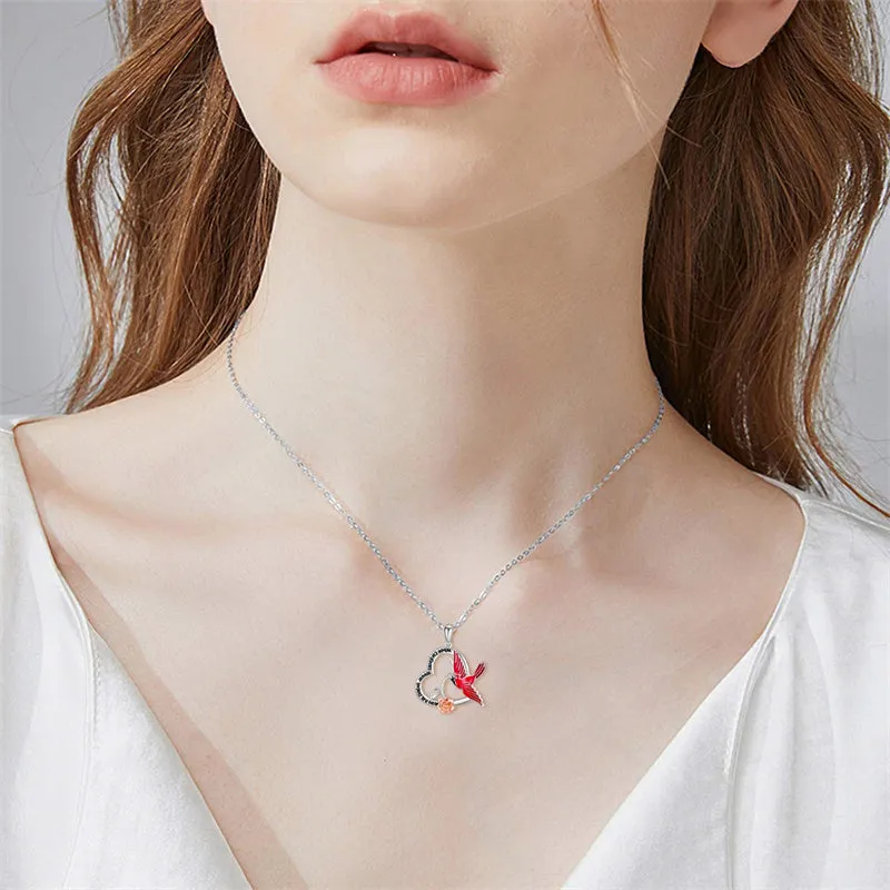 Sterling Silver Red Cardinal Pendant Necklace