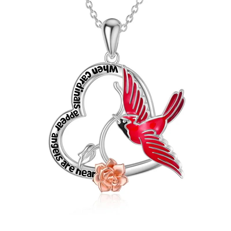 Sterling Silver Red Cardinal Pendant Necklace