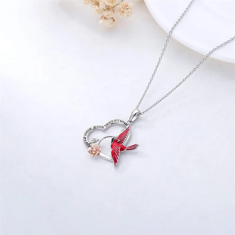 Sterling Silver Red Cardinal Pendant Necklace