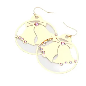 Stone Embellished Metal Christmas Jingle Bell Dangle Earrings