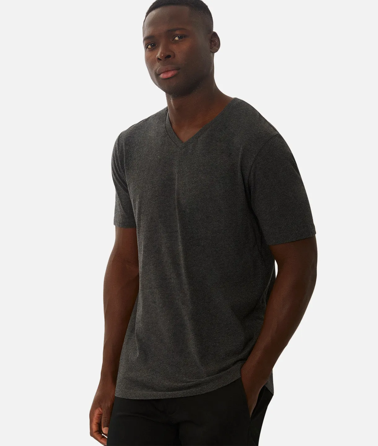 The New Basic Vee Tee - Charcoal Marle