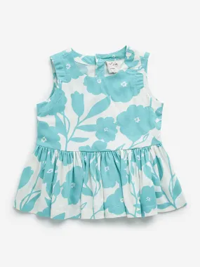 Utsa Kids Aqua Floral Print Peplum Top - (2 -8yrs)