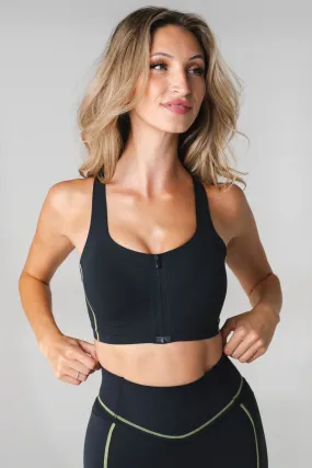 Vitality Activate Zip Bra - Midnight Lime Contrast