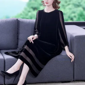 Women Autumn & Winter Elegant Velvet Dress Festa High Quality Long Cocktail Party Robe Femme Vintage Designer Vestidos