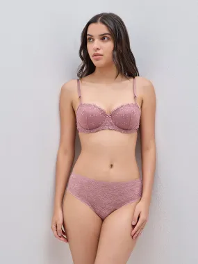 Wunderlove Mauve Lace Design Invisible Bikini Brief